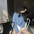 Plain Round-neck Long-sleeve Loose-fit T-shirt