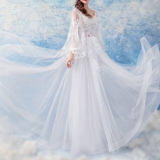 Crochet 3/4 Sleeve Wedding Ball Gown