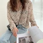 Floral Print Long-sleeve Blouse As Figure - One Size