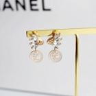 Faux Crystal Lettering Alloy Dangle Earring 1 Pair - White & Gold - One Size