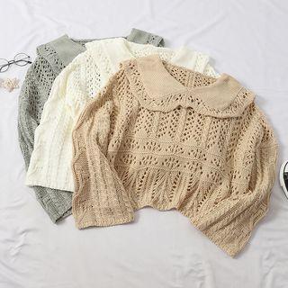 Long-sleeve Perforated Cropped Knit Top