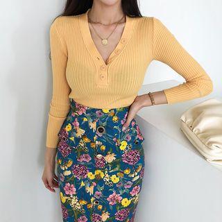 V-neck Rib-knit Henley (8 Colors)