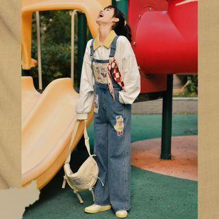 Cartoon Denim Wide Leg Jumper Pants