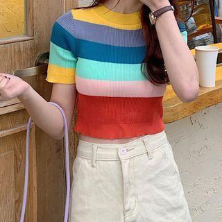 Rainbow Stripe Short Sleeve Knit Top