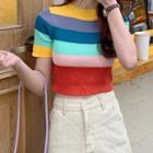 Rainbow Stripe Short Sleeve Knit Top
