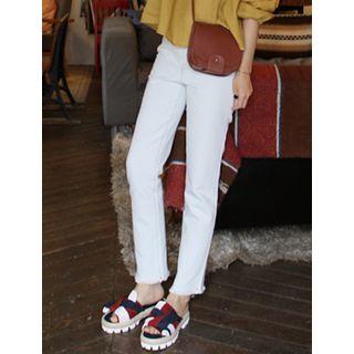 Fringe-hem Tapered Jeans