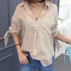 Collared Tie-sleeve Cotton Top