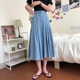 High-waist Single Breasted Denim Skirt