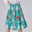 Zip-back Floral-pattern Midi Skirt