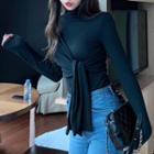 Long-sleeve Turtleneck Tie-front T-shirt