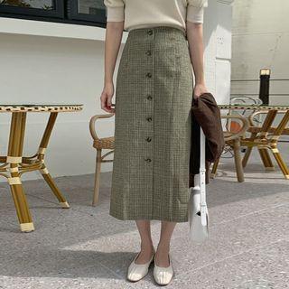 Button-up Checked Long Skirt