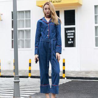 Denim Long Sleeve Wide Leg Jumpsuit