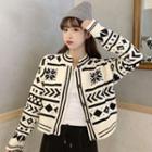 Buttoned Nordic Patterned Cardigan