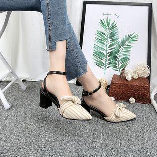 Striped Pointed Chunky Heel Sandals