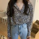 Floral Print Shirt Floral - Grayish Blue - One Size