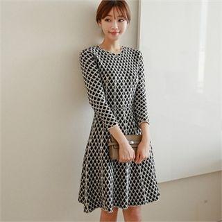 3/4-sleeve Patterned A-line Knit Dress