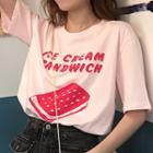 Ice Cream Print Short-sleeve T-shirt / Midi A-line Skirt