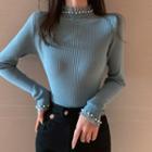 Mock Two-piece Mock-neck Beaded Knit Top