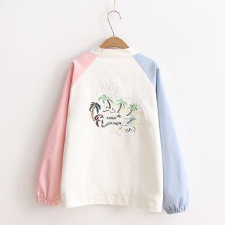 Embroidered Color Block Baseball Jacket