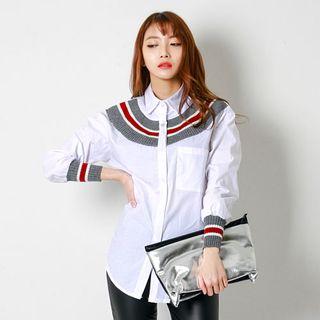 Contrast Knit-trim Shirt