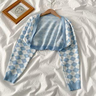 Argyle Open-front Cropped Cardigan