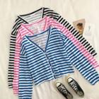 Color-block Striped Single-breasted Long-sleeve Top