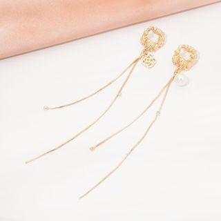 Faux Pearl Alloy Asymmetrical Fringed Earring 1 Pair - Gold - One Size