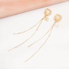 Faux Pearl Alloy Asymmetrical Fringed Earring 1 Pair - Gold - One Size