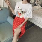 Set: Print Short-sleeve T-shirt + Midi Skirt