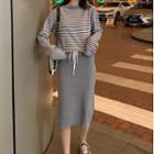 Striped Long-sleeve T-shirt / Drawstring Skirt