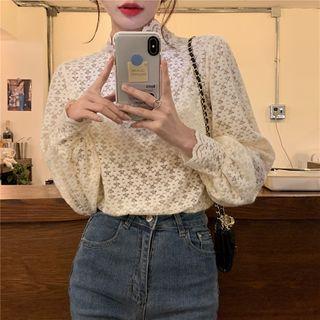 Stand Collar Lace Top Top - Lace - One Size