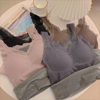 Lace-trim Plain Fleece Camisole Top