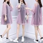 Set: 3/4-sleeve Sheer Panel Dress + Slipdress
