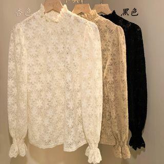 Lace Flower Trim Chiffon Top