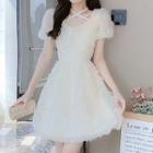 Short-sleeve Lace Trim Ruffle Mini A-line Dress