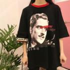 Print Panel Elbow-sleeve T-shirt
