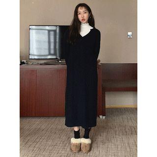 V-neck Cable-knit Wool Blend Dress