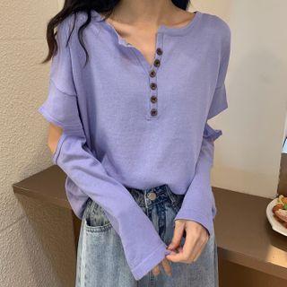 Striped Cutout Henley Knit Top