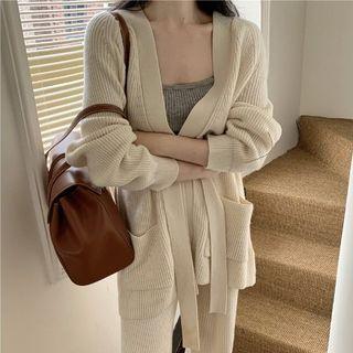 Sashed Open Front Knit Jacket