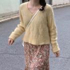 V-neck Knitted Top/ Floral Skirt