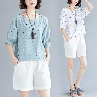 Dotted Round-neck Short-sleeve T Shirt