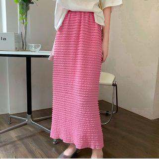 Lace Textured Maxi Skirt Pink - One Size