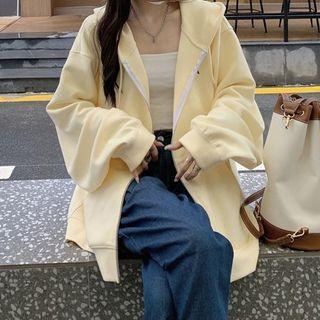 Oversized Plain Long-sleeve Hooded Sweatshirt
