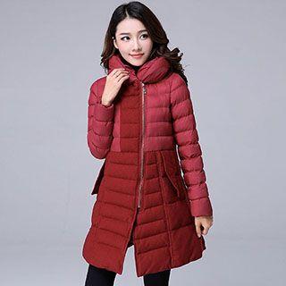 Hooded Zip Puffer Wool Coat