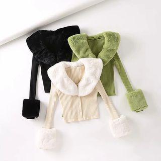 Faux Fur Trim Rib-knit Cardigan