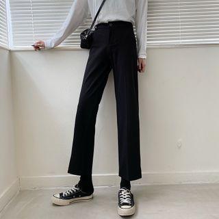 High-waist Slit Cropped Straight Leg Pants
