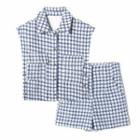 Houndstooth Tweed Button-up Vest / High-waist Shorts / Set