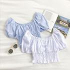 Plain Frilled Square-neck Puff-sleeve Top