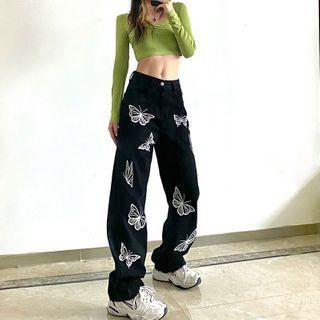 Butterfly Printed Wide Legs Jeans