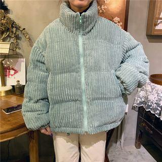 Corduroy Zipped Padded Coat Mint Green - One Size